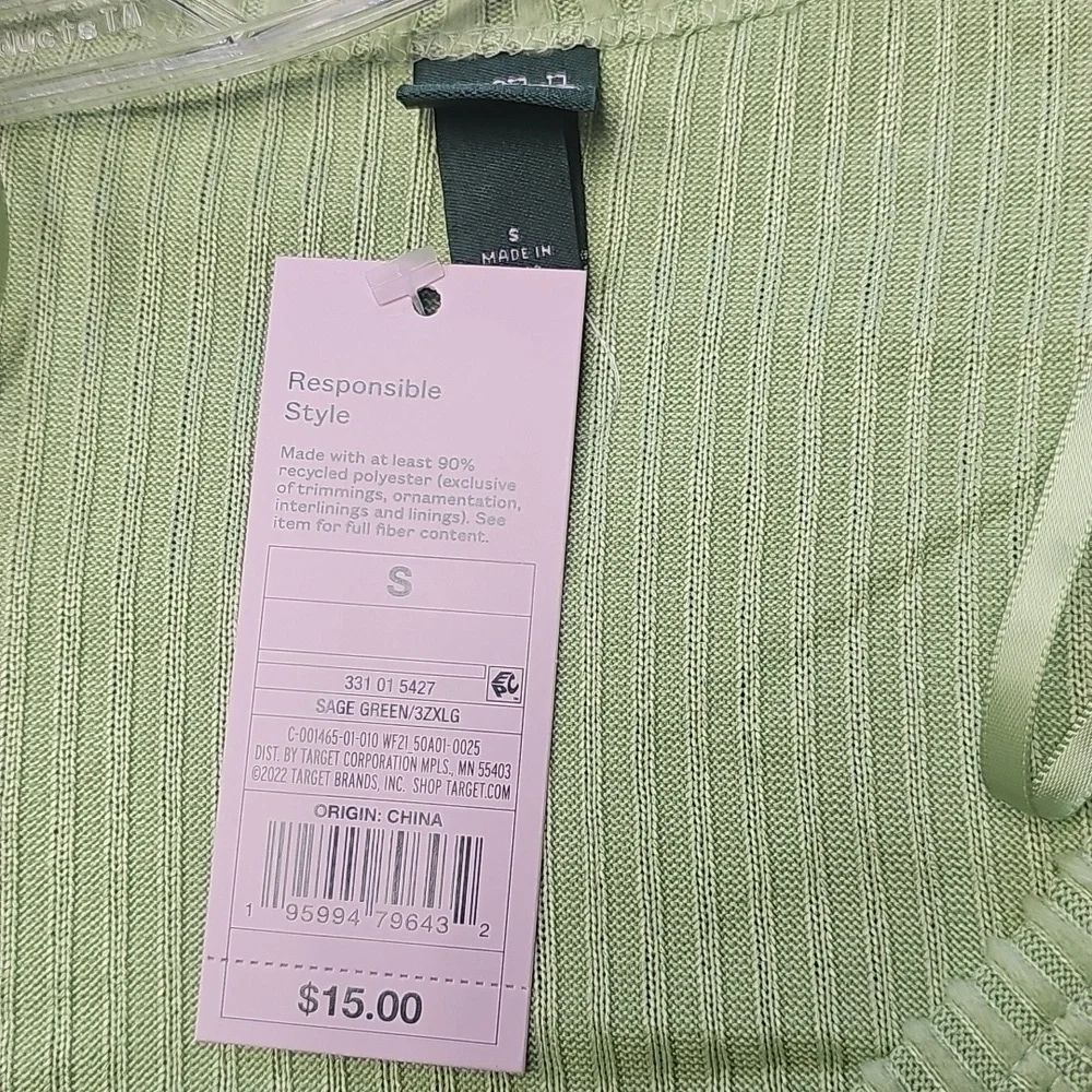 Wild Fable Women's Ribbed & Deep V-Neck LS Soft & Cozy Green Crop Top